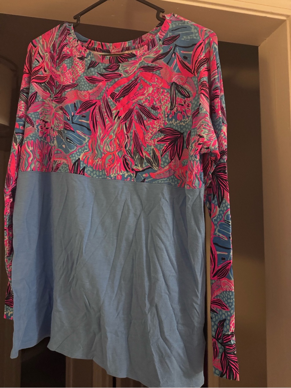 Lilly Pulitzer Blue and Pink Long-Sleeve Printed Top